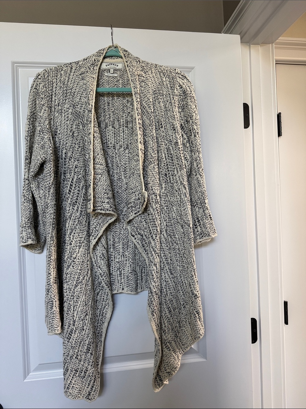 Soft Drape Open-Front Cardigan Sweater in Cream and Black